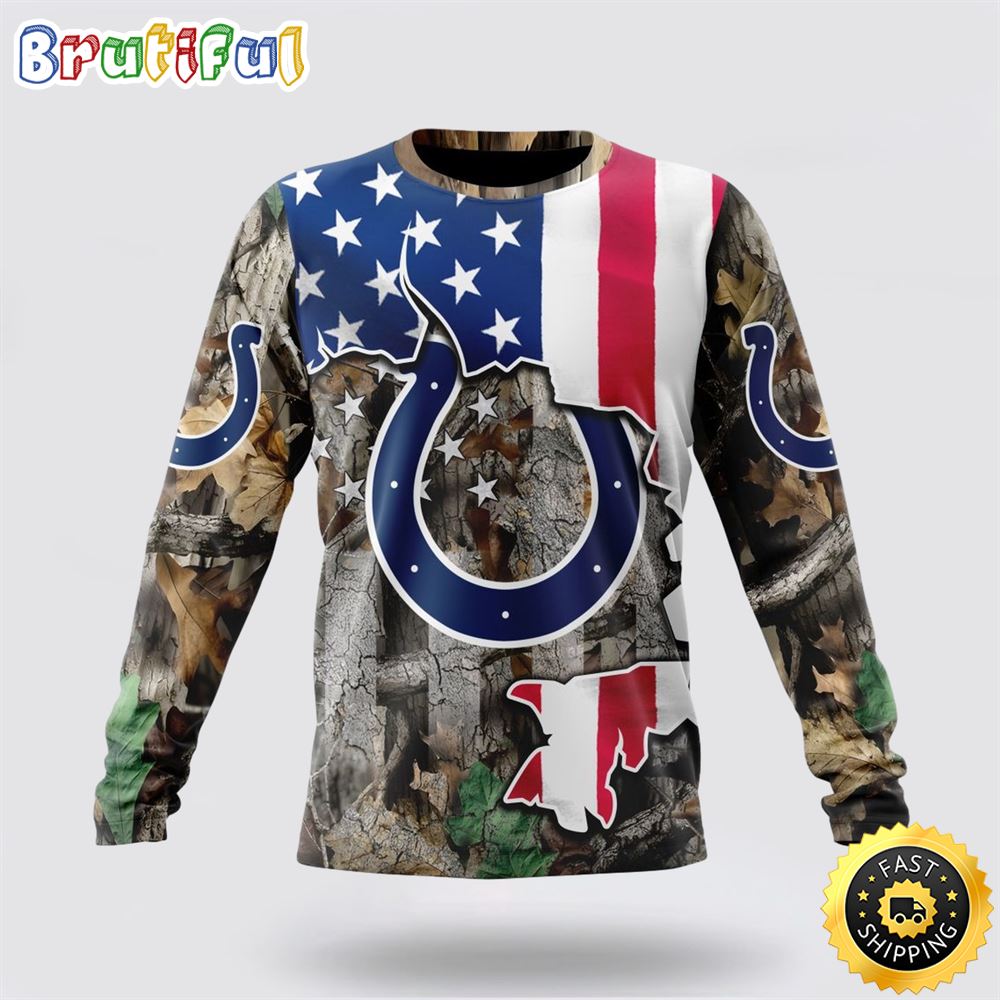Nfl Indianapolis Colts Crewneck Sweatshirt Usa Flag Camo Realtree Hunting Show Your Team Spirit