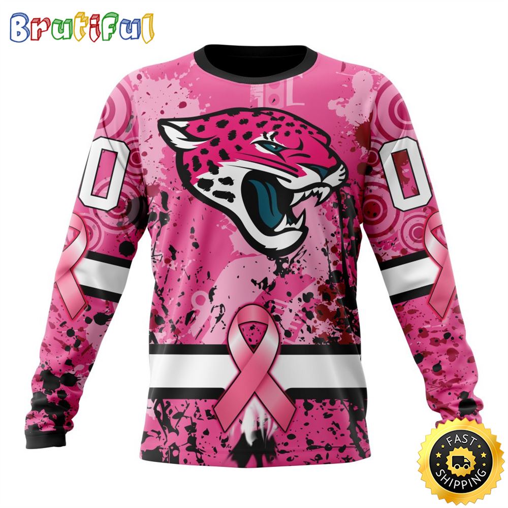 Nfl Jacksonville Jaguars Crewneck Sweatshirt I Pink I Can In October We Wear Pink Breast Cancer Gift For Football Fans