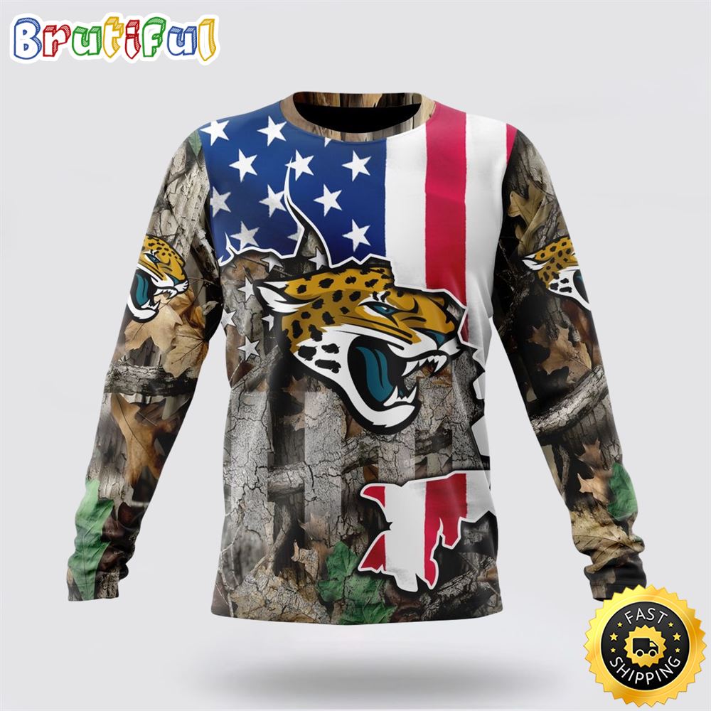Nfl Jacksonville Jaguars Crewneck Sweatshirt Usa Flag Camo Realtree Hunting Show Your Team Spirit
