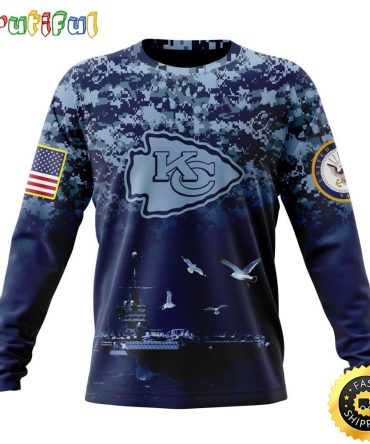 Nfl Kansas City Chiefs Crewneck Sweatshirt Honor Us Navy Veterans Stylish Gear For Fans