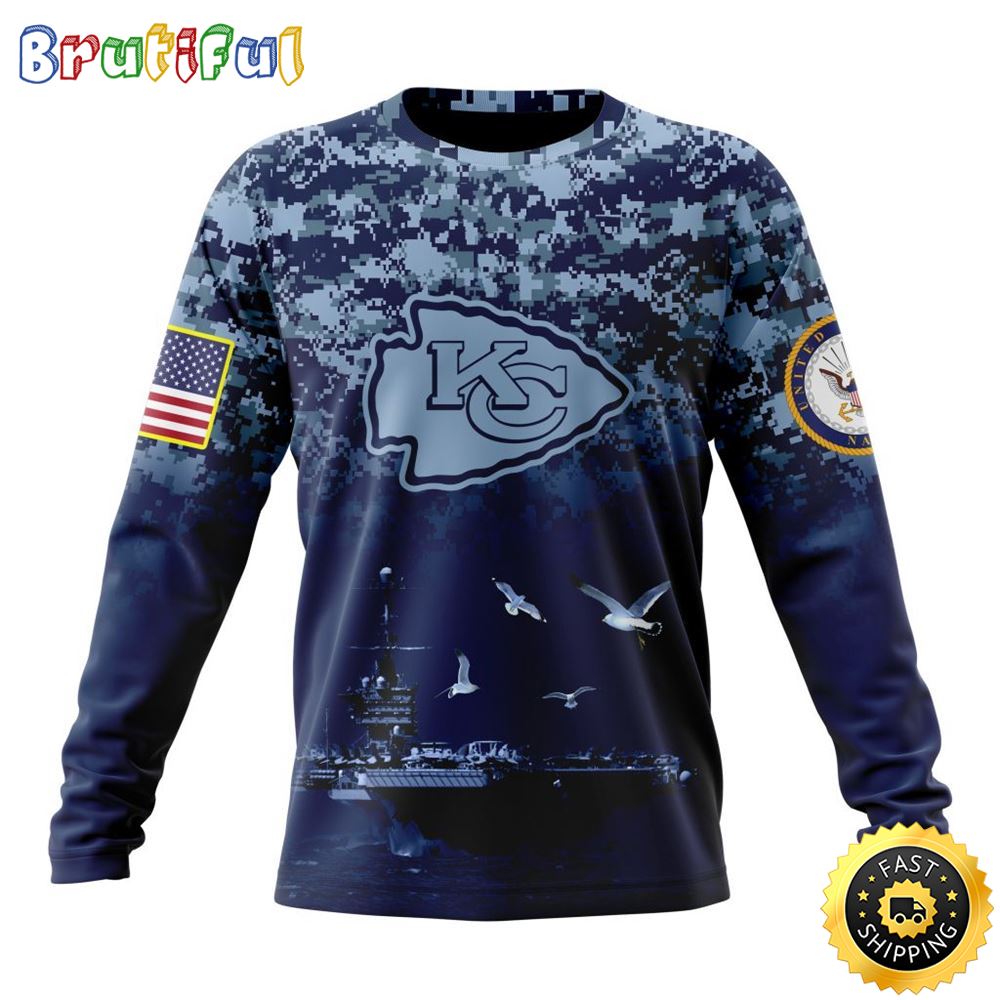 Nfl Kansas City Chiefs Crewneck Sweatshirt Honor Us Navy Veterans Stylish Gear For Fans