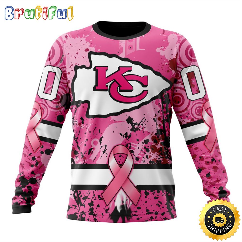 Nfl Kansas City Chiefs Crewneck Sweatshirt I Pink I Can In October We Wear Pink Breast Cancer Gift For Football Fans