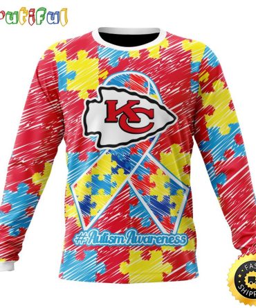 Nfl Kansas City Chiefs Crewneck Sweatshirt Puzzle Autism Awareness Unisex Sweatshirt