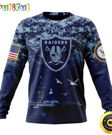 Nfl Las Vegas Raiders Crewneck Sweatshirt Honor Us Navy Veterans Stylish Gear For Fans