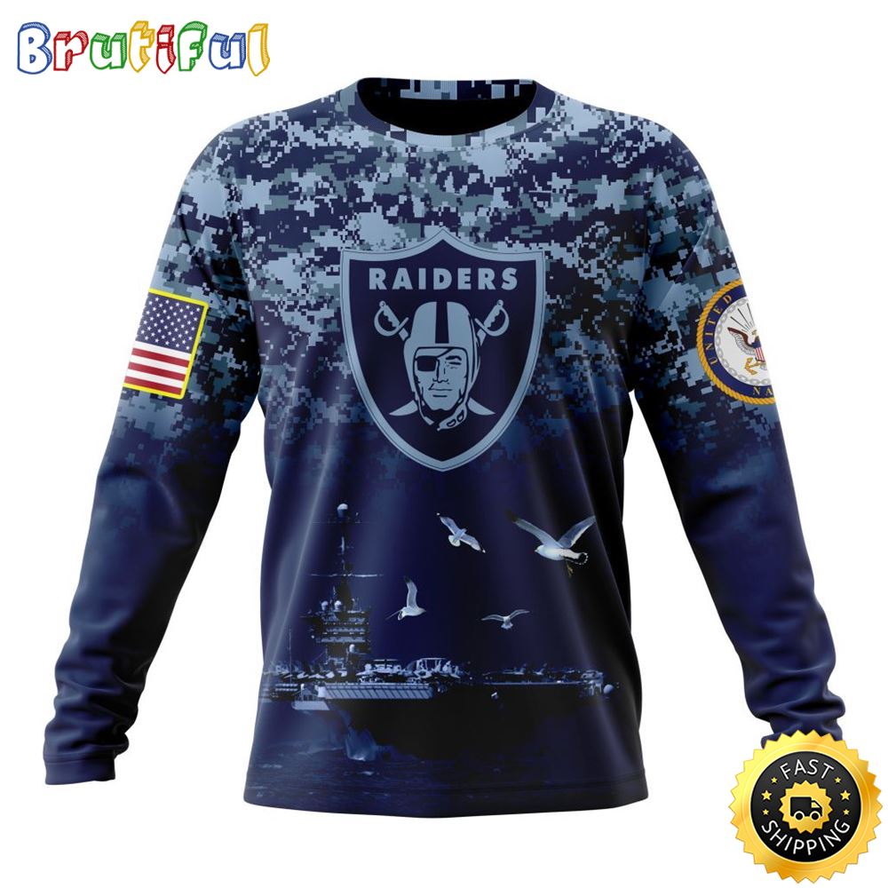 Nfl Las Vegas Raiders Crewneck Sweatshirt Honor Us Navy Veterans Stylish Gear For Fans