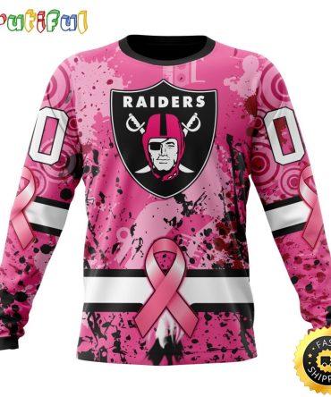 Nfl Las Vegas Raiders Crewneck Sweatshirt I Pink I Can In October We Wear Pink Breast Cancer Gift For Football Fans