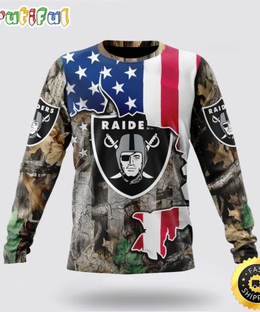 Nfl Las Vegas Raiders Crewneck Sweatshirt Usa Flag Camo Realtree Hunting Show Your Team Spirit
