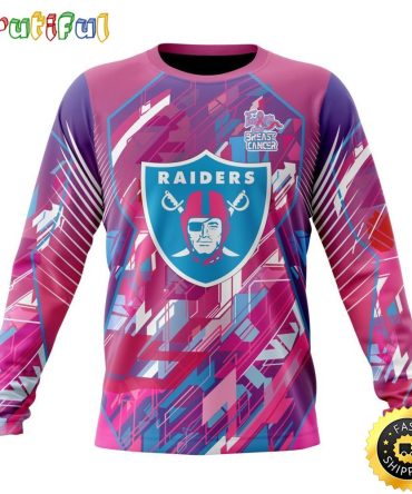 Nfl Las Vegas Raiders I Pink Crewneck Sweatshirt I Can Fearless Again Breast Cancer For Breast Cancer Survivors