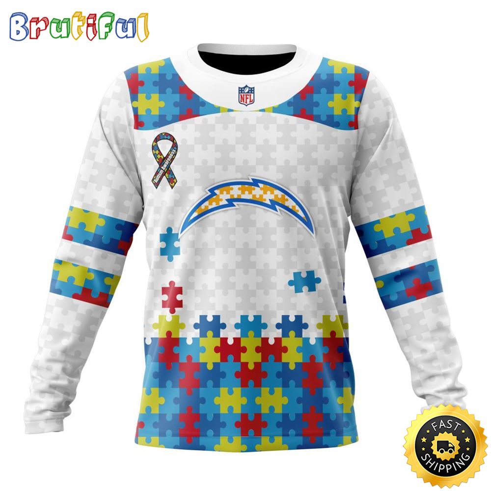 Nfl Los Angeles Chargers Crewneck Sweatshirt Autism Awareness Design Your Team In Style