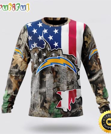 Nfl Los Angeles Chargers Crewneck Sweatshirt Usa Flag Camo Realtree Hunting Show Your Team Spirit