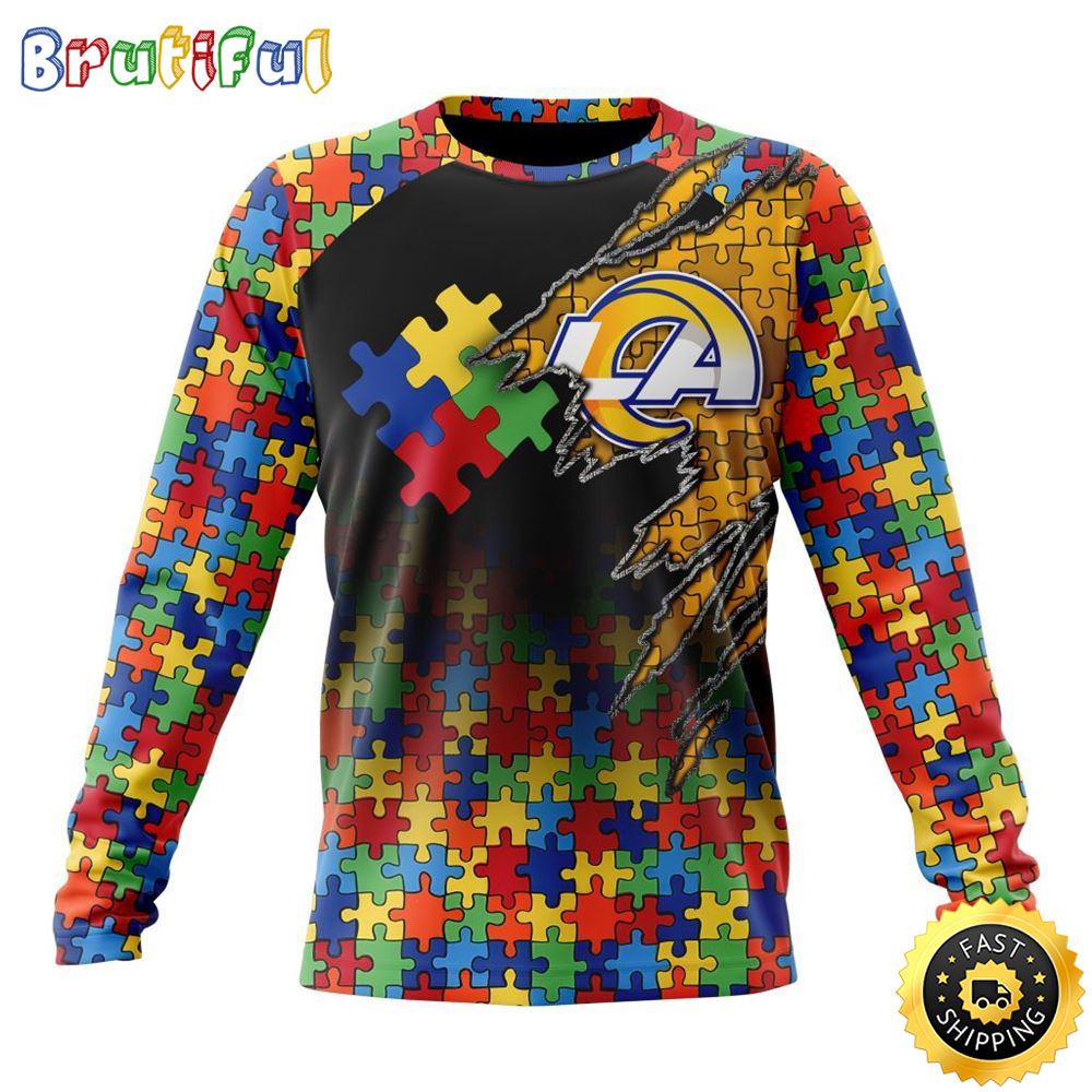 Nfl Los Angeles Rams Crewneck Sweatshirt Autism Awareness Design Gifts For Survivors