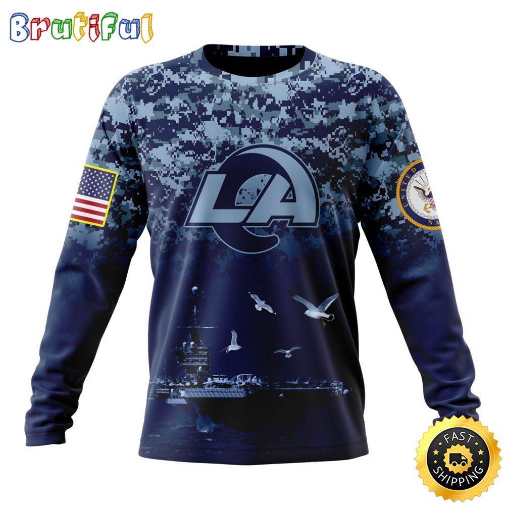 Nfl Los Angeles Rams Crewneck Sweatshirt Honor Us Navy Veterans Stylish Gear For Fans