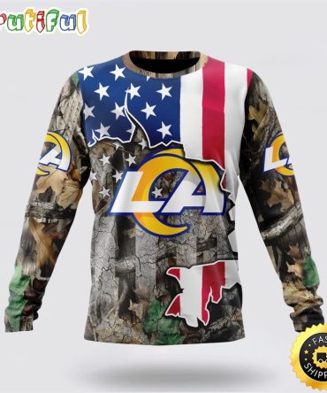 Nfl Los Angeles Rams Crewneck Sweatshirt Usa Flag Camo Realtree Hunting Show Your Team Spirit