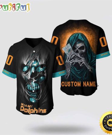 Nfl Miami Dolphins Baseball Jersey 3D Personalized Skull Stay Cozy And Stylish