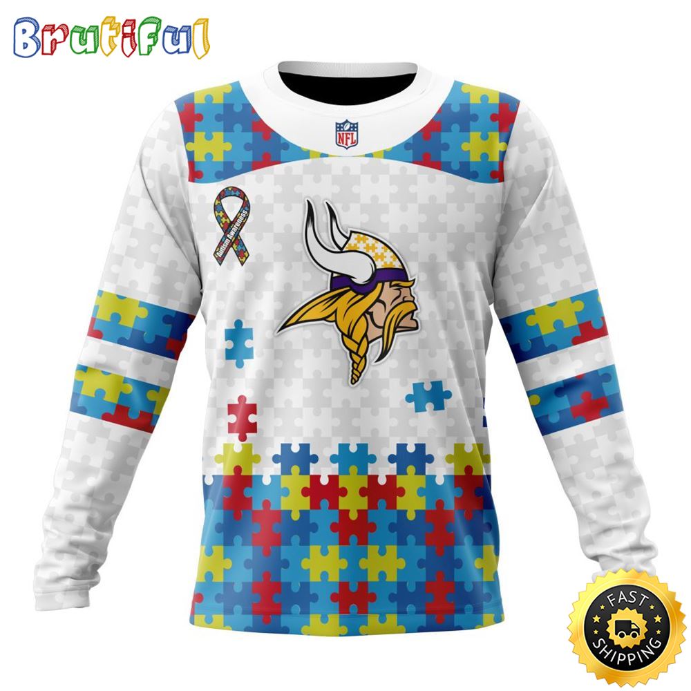 Nfl Minnesota Vikings Crewneck Sweatshirt Autism Awareness Design Your Team In Style