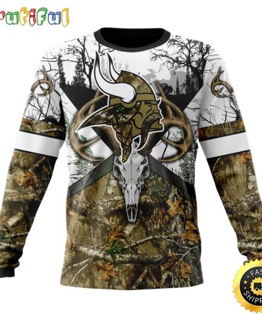 Nfl Minnesota Vikings Crewneck Sweatshirt Deer Skull And Forest Pattern Represent Your Team