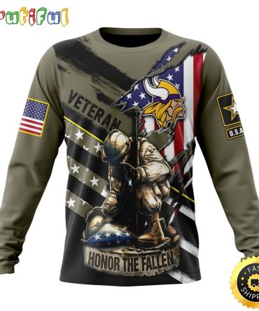 Nfl Minnesota Vikings Crewneck Sweatshirt Honor Veterans Kneeling Soldier Gifts For Football Fans