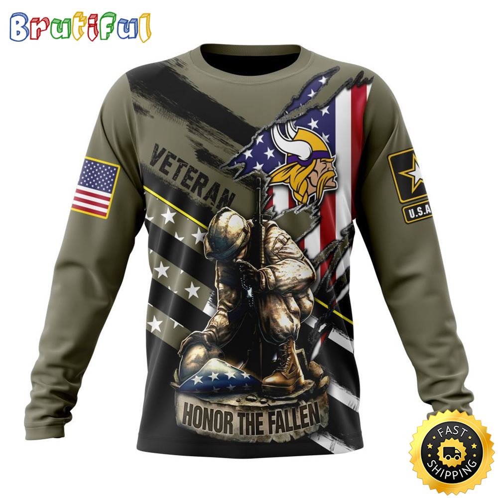 Nfl Minnesota Vikings Crewneck Sweatshirt Honor Veterans Kneeling Soldier Gifts For Football Fans