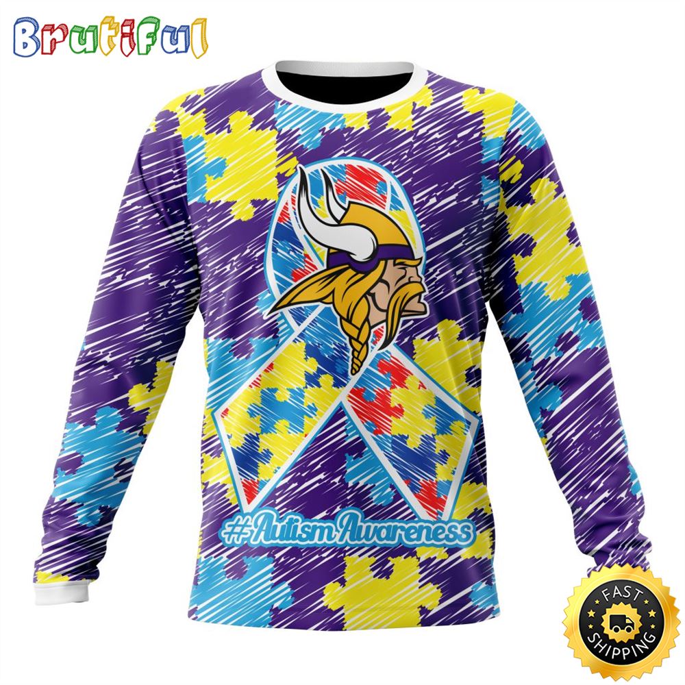 Nfl Minnesota Vikings Crewneck Sweatshirt Puzzle Autism Awareness Unisex Sweatshirt