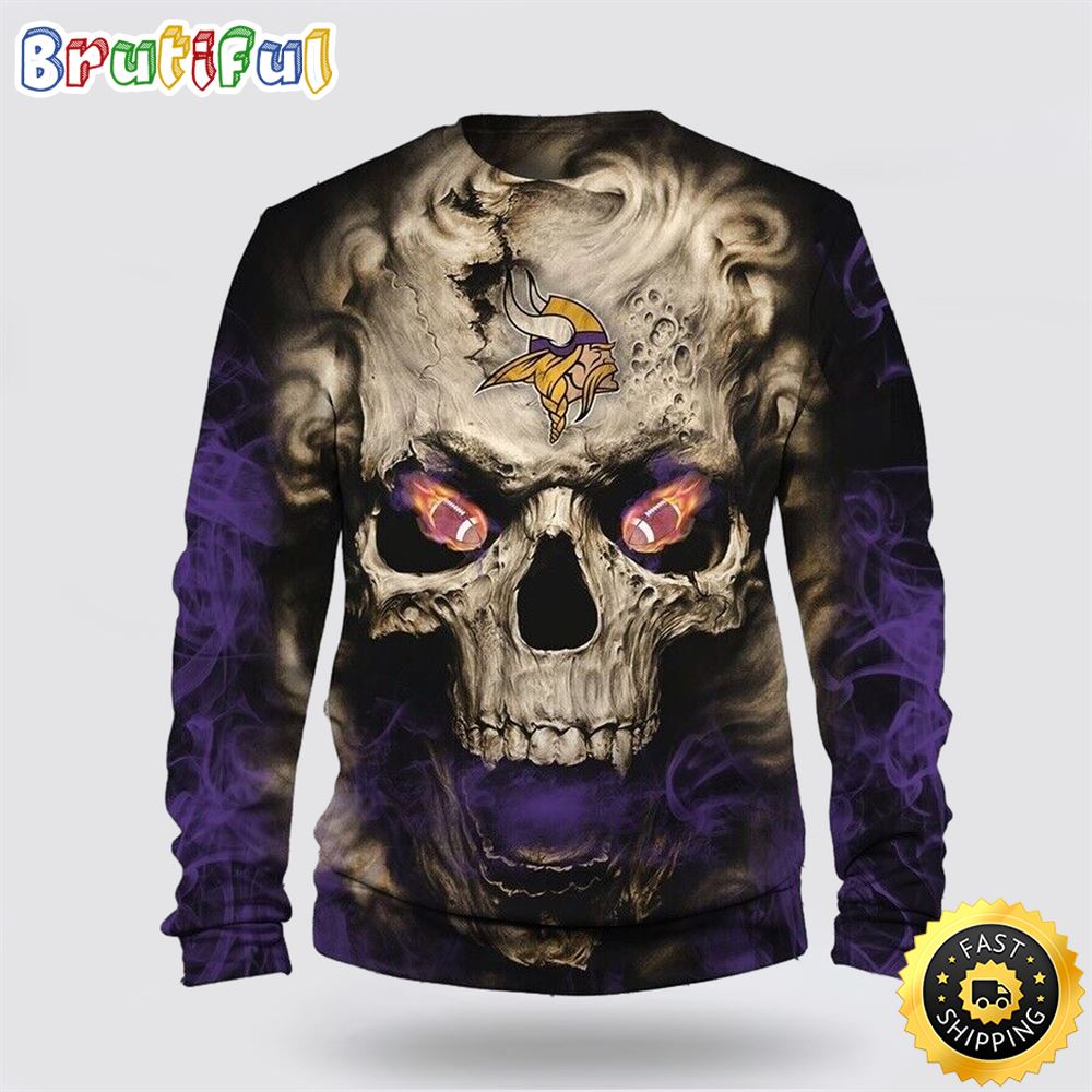 Nfl Minnesota Vikings Crewneck Sweatshirt Skull Halloween Show Team Spirit