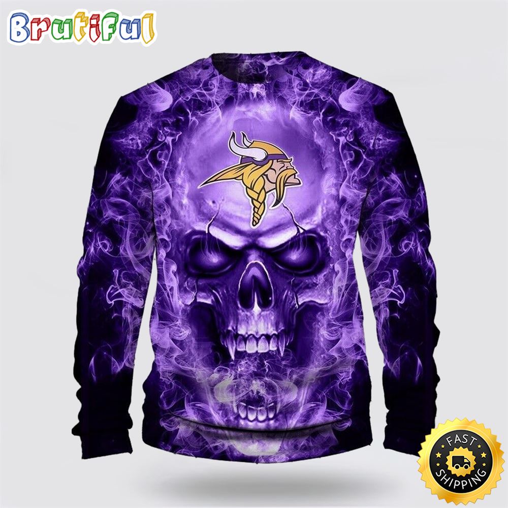 Nfl Minnesota Vikings Crewneck Sweatshirt Skull Halloween Stay Cozy And Comfy