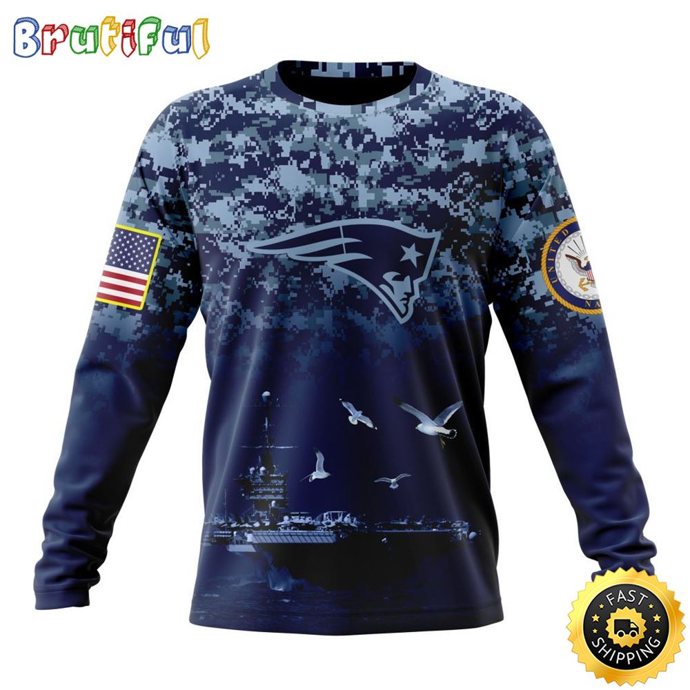 Nfl New England Patriots Crewneck Sweatshirt Honor Us Navy Veterans Stylish Gear For Fans