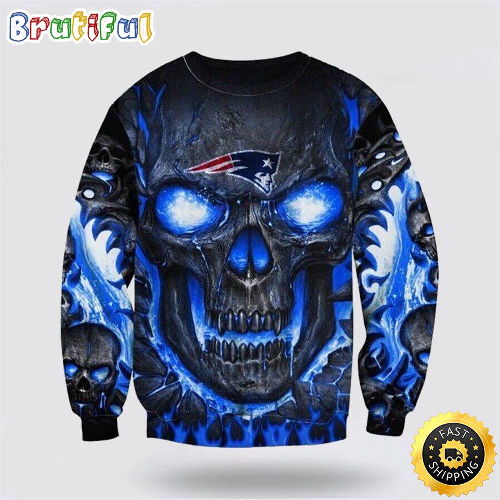 Nfl New England Patriots Crewneck Sweatshirt Skull Halloween Show Team Spirit