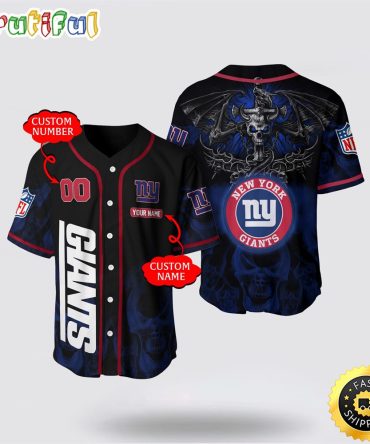 Nfl New York Giants Baseball Jersey 3D Personalized Skull Customization Options Available