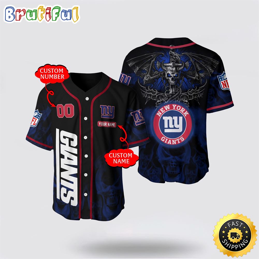 Nfl New York Giants Baseball Jersey 3D Personalized Skull Customization Options Available