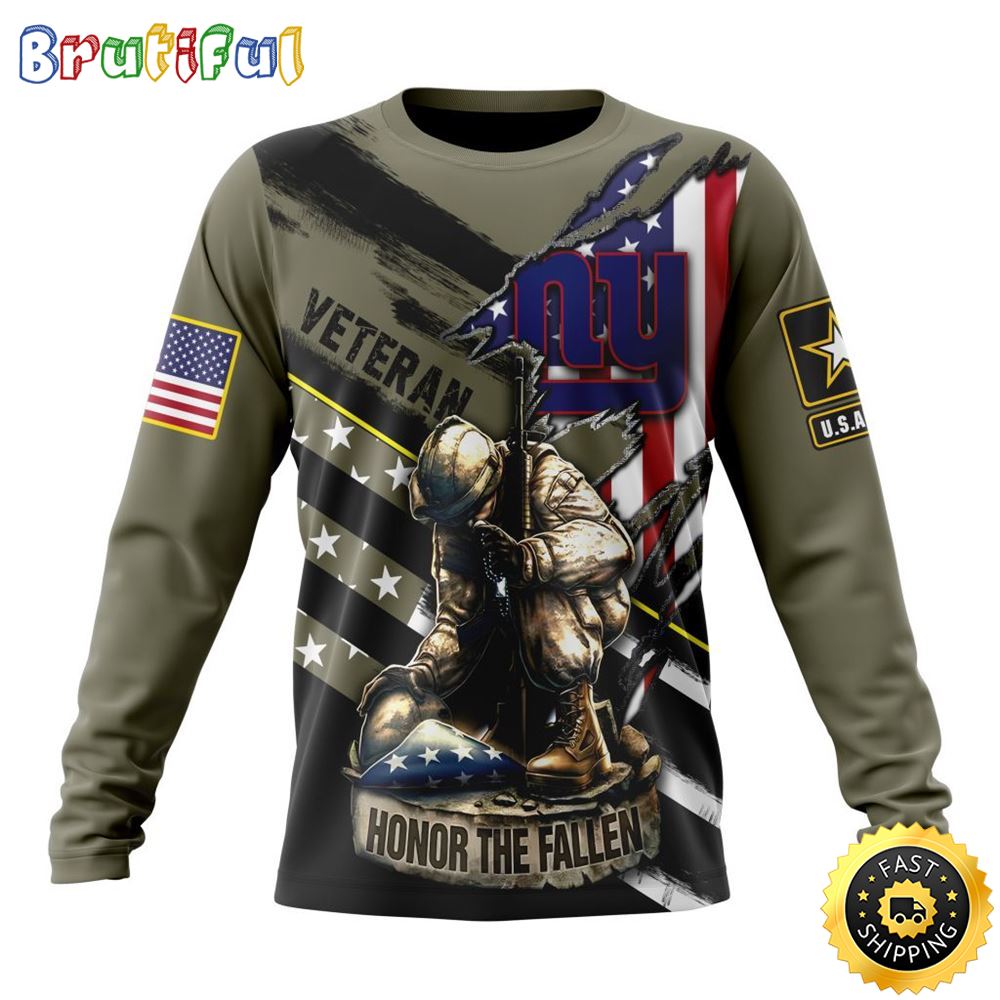 Nfl New York Giants Crewneck Sweatshirt Honor Veterans Kneeling Soldier Gifts For Football Fans