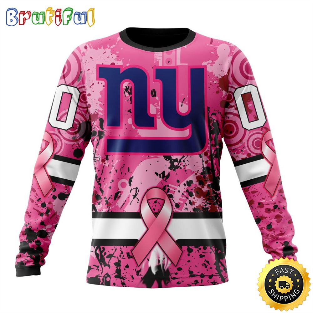 Nfl New York Giants Crewneck Sweatshirt I Pink I Can In October We Wear Pink Breast Cancer Gift For Football Fans