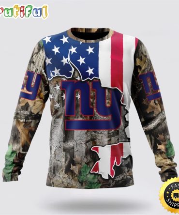 Nfl New York Giants Crewneck Sweatshirt Usa Flag Camo Realtree Hunting Show Your Team Spirit