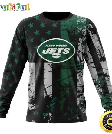 Nfl New York Jets Crewneck Sweatshirt Classic Grunge American Flag Stylish Warmth For Fans