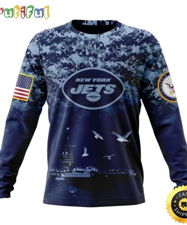 Nfl New York Jets Crewneck Sweatshirt Honor Us Navy Veterans Stylish Gear For Fans