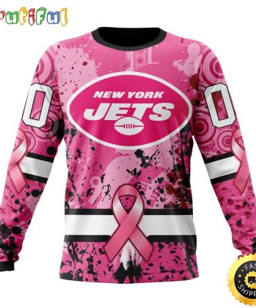 Nfl New York Jets Crewneck Sweatshirt I Pink I Can In October We Wear Pink Breast Cancer Gift For Football Fans