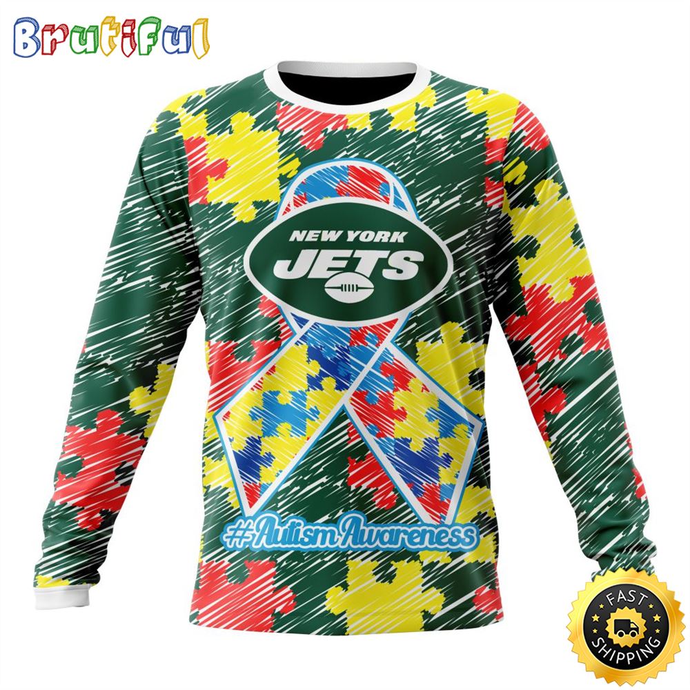 Nfl New York Jets Crewneck Sweatshirt Puzzle Autism Awareness Unisex Sweatshirt