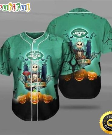 Nfl New York Jets Jack Skellington Halloween Baseball Jersey