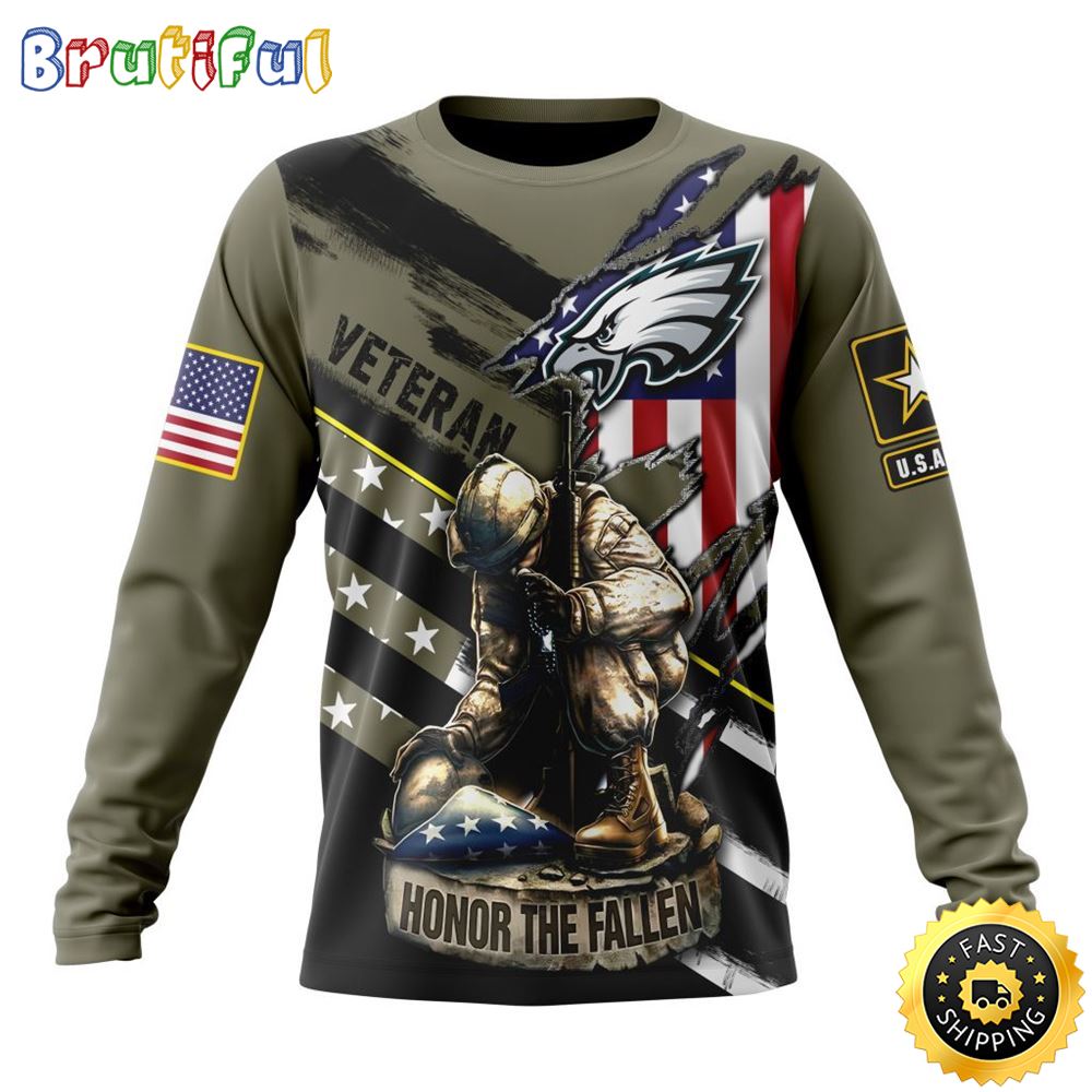 Nfl Philadelphia Eagles Crewneck Sweatshirt Honor Veterans Kneeling Soldier Gifts For Football Fans