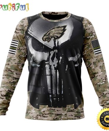 Nfl Philadelphia Eagles Crewneck Sweatshirt Punisher Skull Camo Veteran Kits Represent Your Team