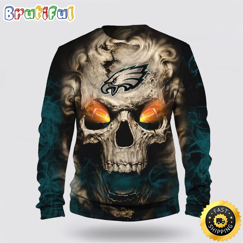 Nfl Philadelphia Eagles Crewneck Sweatshirt Skull Halloween Game Day Essential
