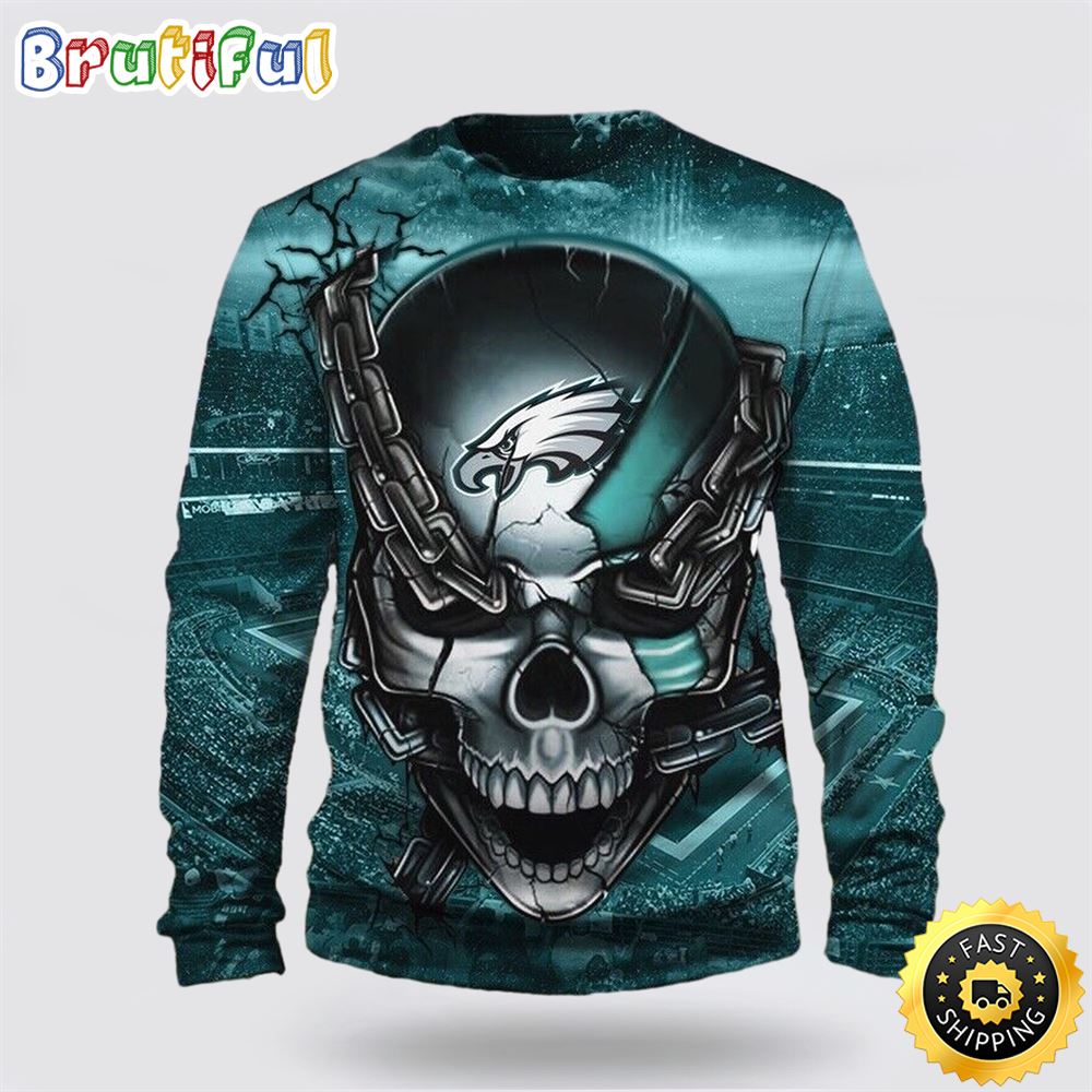 Nfl Philadelphia Eagles Crewneck Sweatshirt Skull Halloween Stay Cozy And Comfy