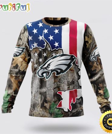 Nfl Philadelphia Eagles Crewneck Sweatshirt Usa Flag Camo Realtree Hunting Show Your Team Spirit