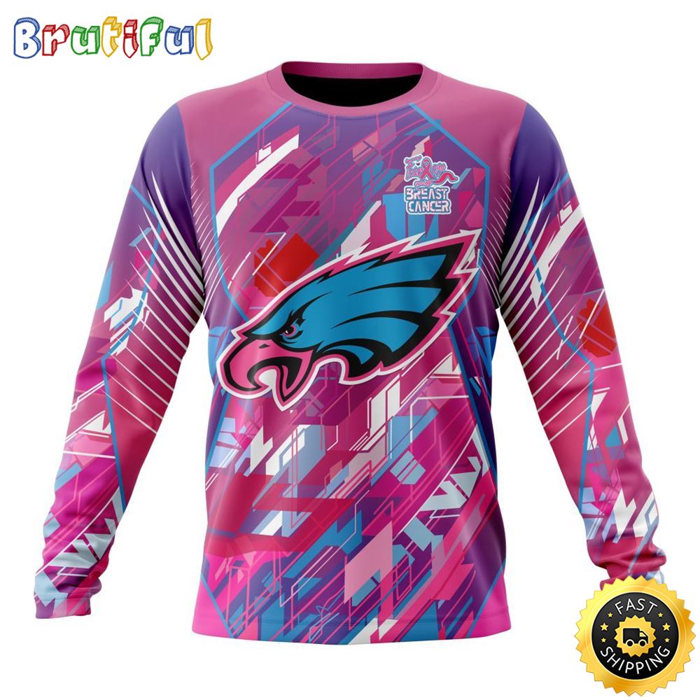 Nfl Philadelphia Eagles I Pink Crewneck Sweatshirt I Can Fearless Again Breast Cancer For Breast Cancer Survivors