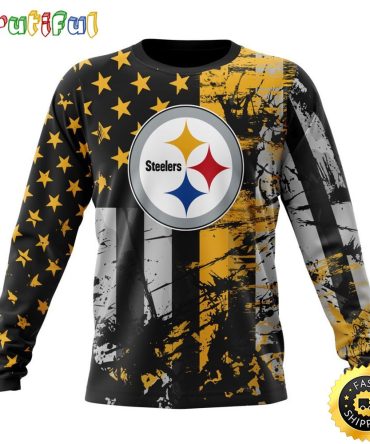 Nfl Pittsburgh Steelers Crewneck Sweatshirt Classic Grunge American Flag Stylish Warmth For Fans