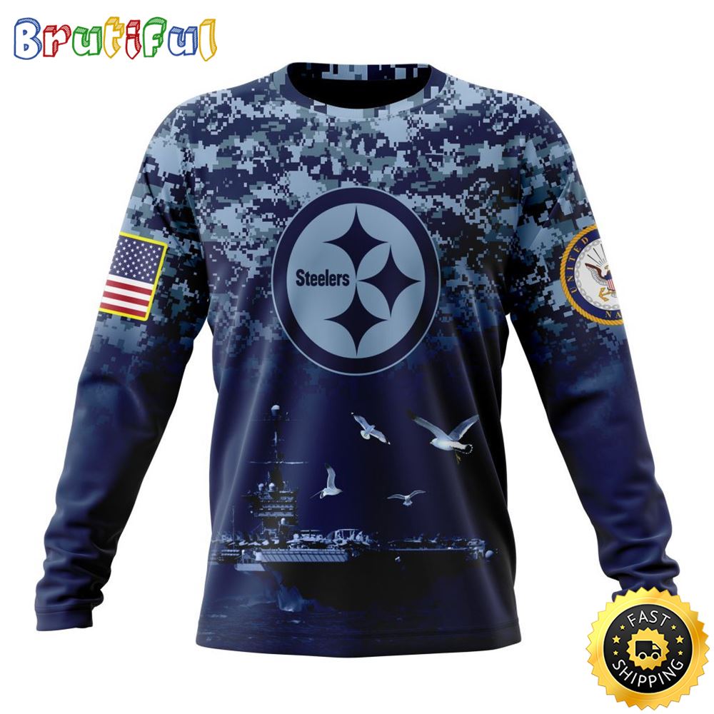 Nfl Pittsburgh Steelers Crewneck Sweatshirt Honor Us Navy Veterans Stylish Gear For Fans