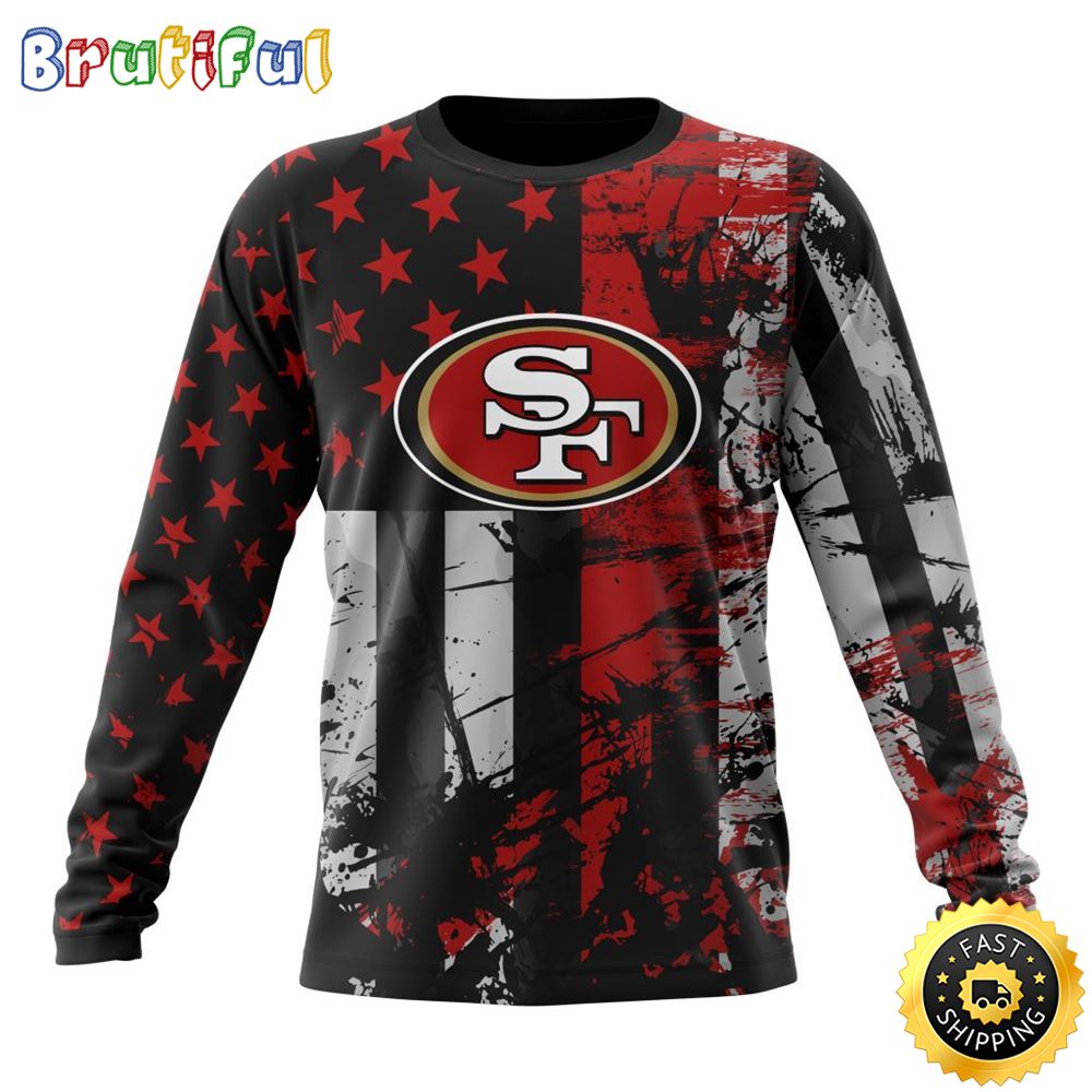 Nfl San Francisco 49Ers Crewneck Sweatshirt Classic Grunge American Flag Stylish Warmth For Fans