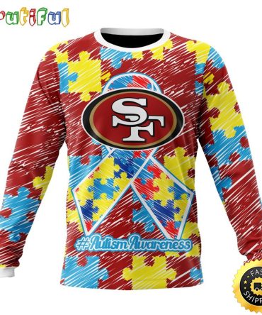 Nfl San Francisco 49Ers Crewneck Sweatshirt Puzzle Autism Awareness Unisex Sweatshirt