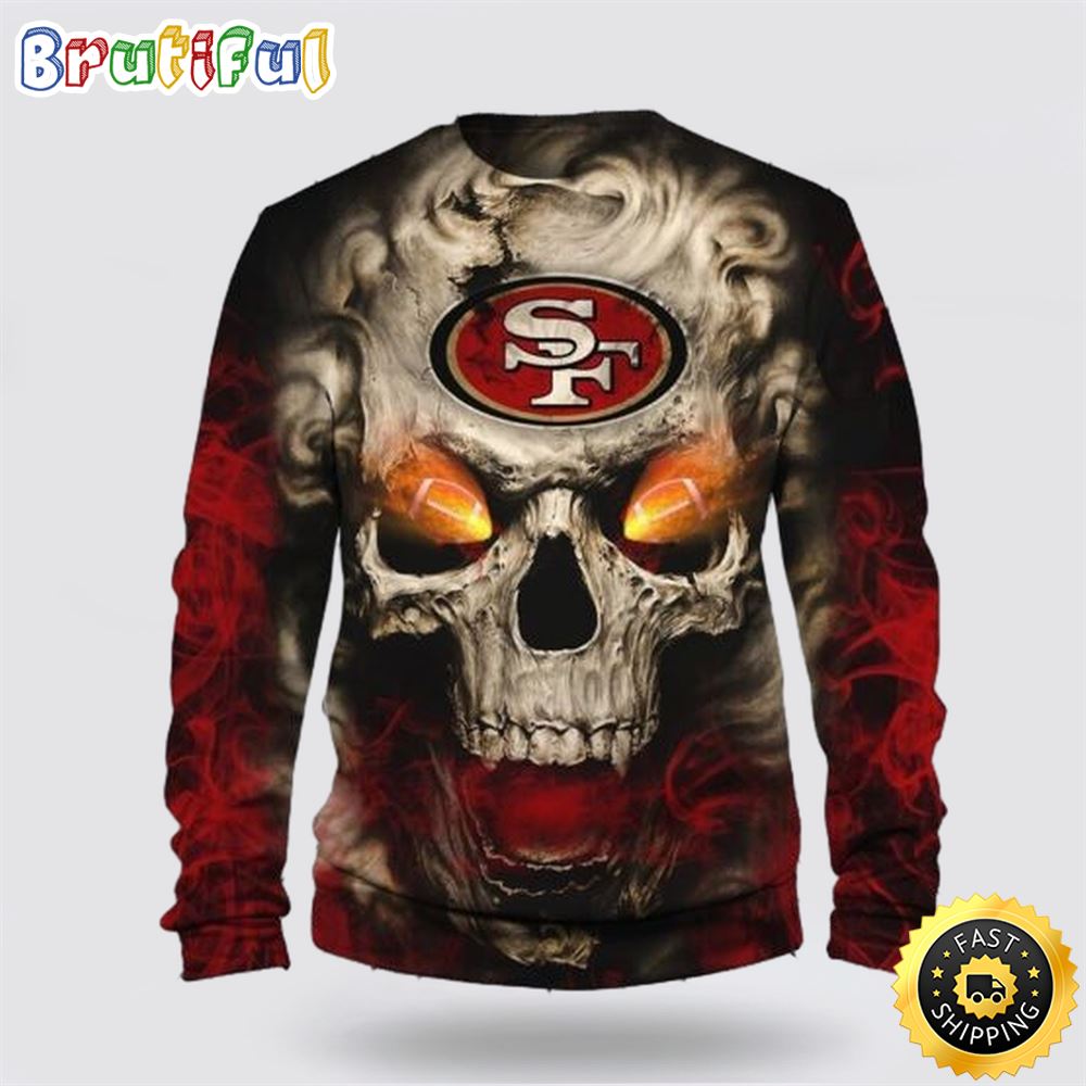 Nfl San Francisco 49Ers Crewneck Sweatshirt Skull Halloween Game Day Essential