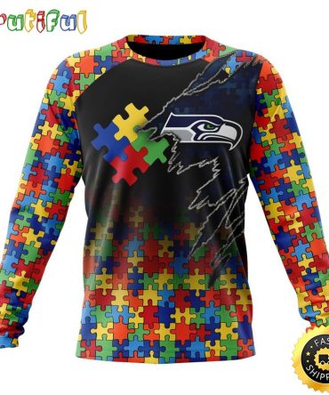 Nfl Seattle Seahawks Crewneck Sweatshirt Autism Awareness Design Gifts For Survivors
