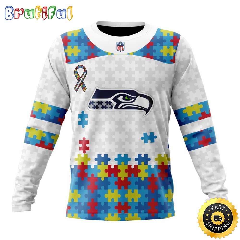 Nfl Seattle Seahawks Crewneck Sweatshirt Autism Awareness Design Your Team In Style